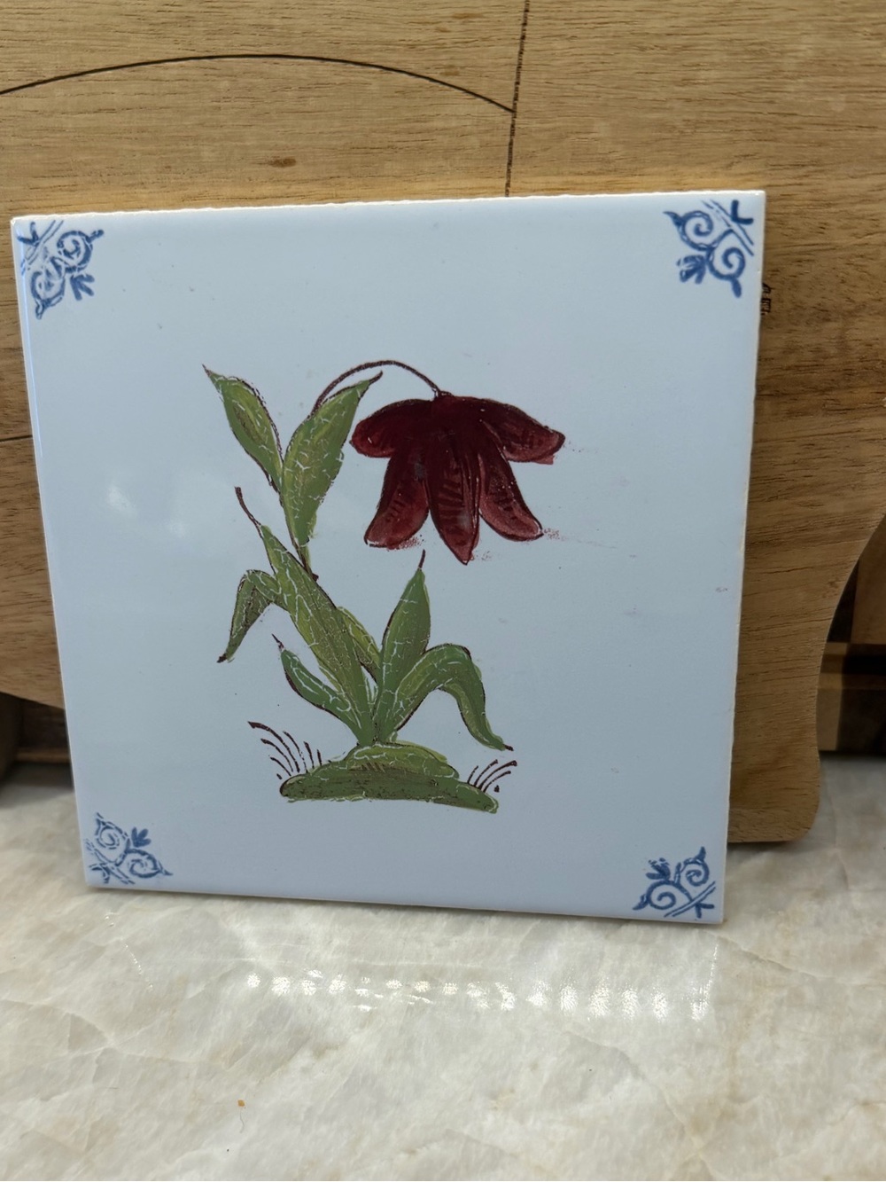 Vintage Delft Makkum tile handpainted flower